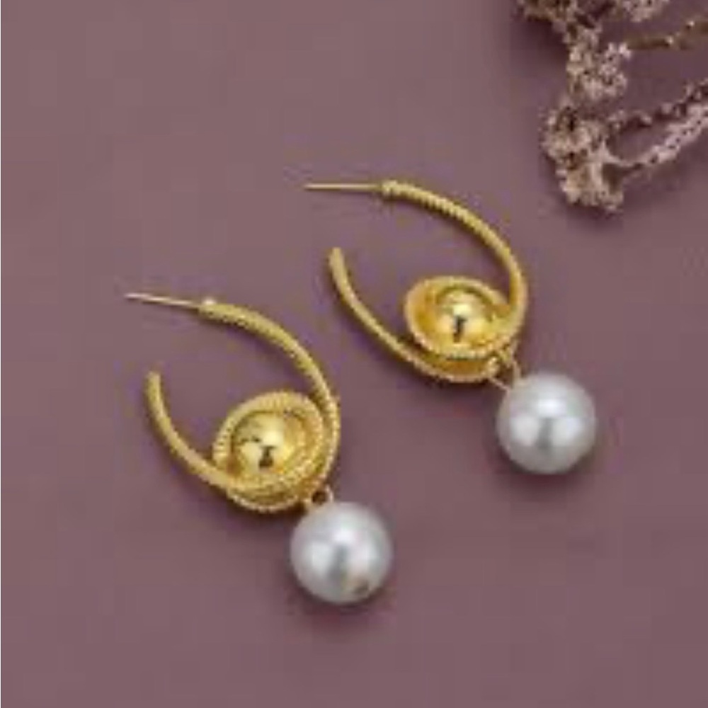 Elegant Gold and Pearl Drop Earrings - Picture 7 of 14